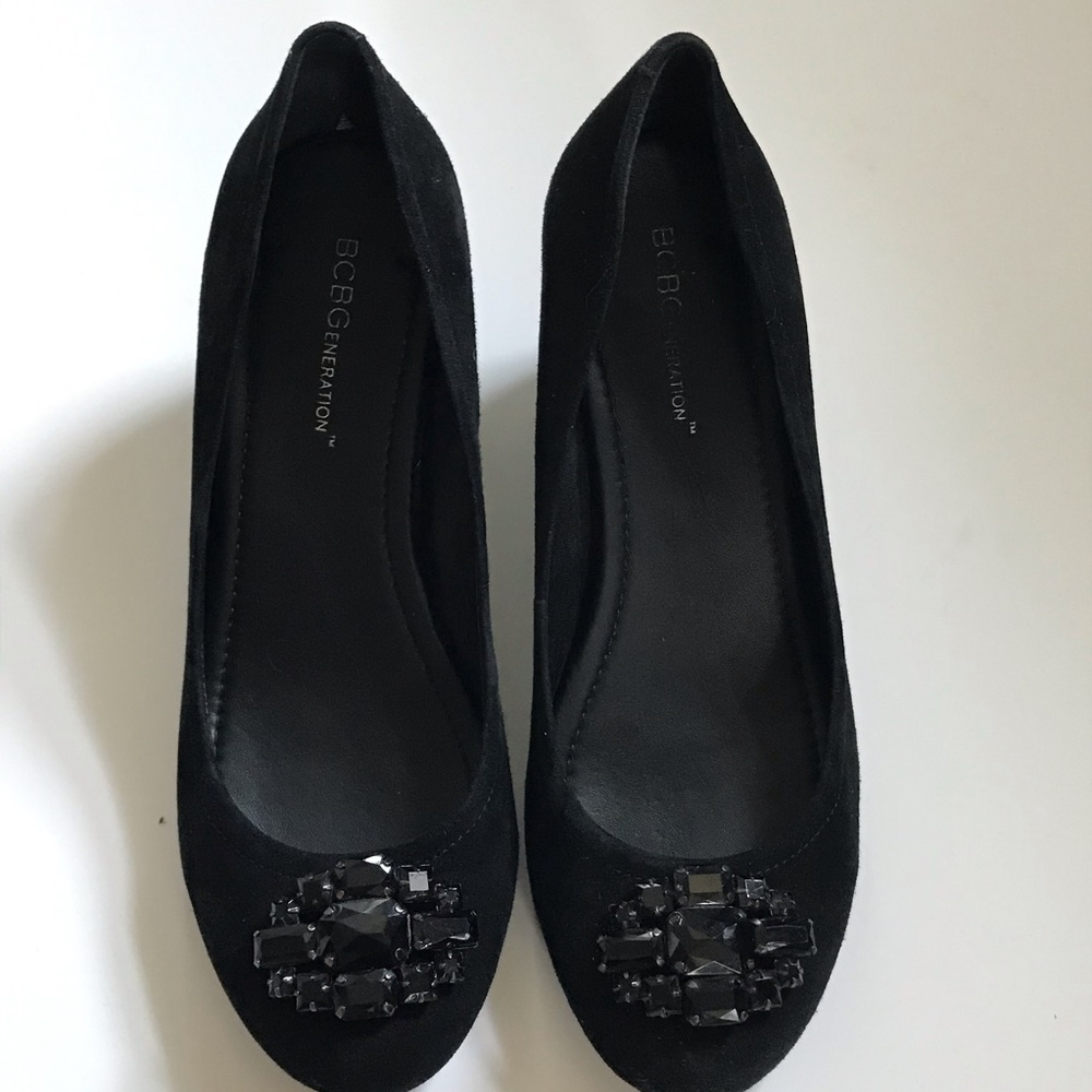 BCBGeneration Black Suede Taffi Wedge size 7M
